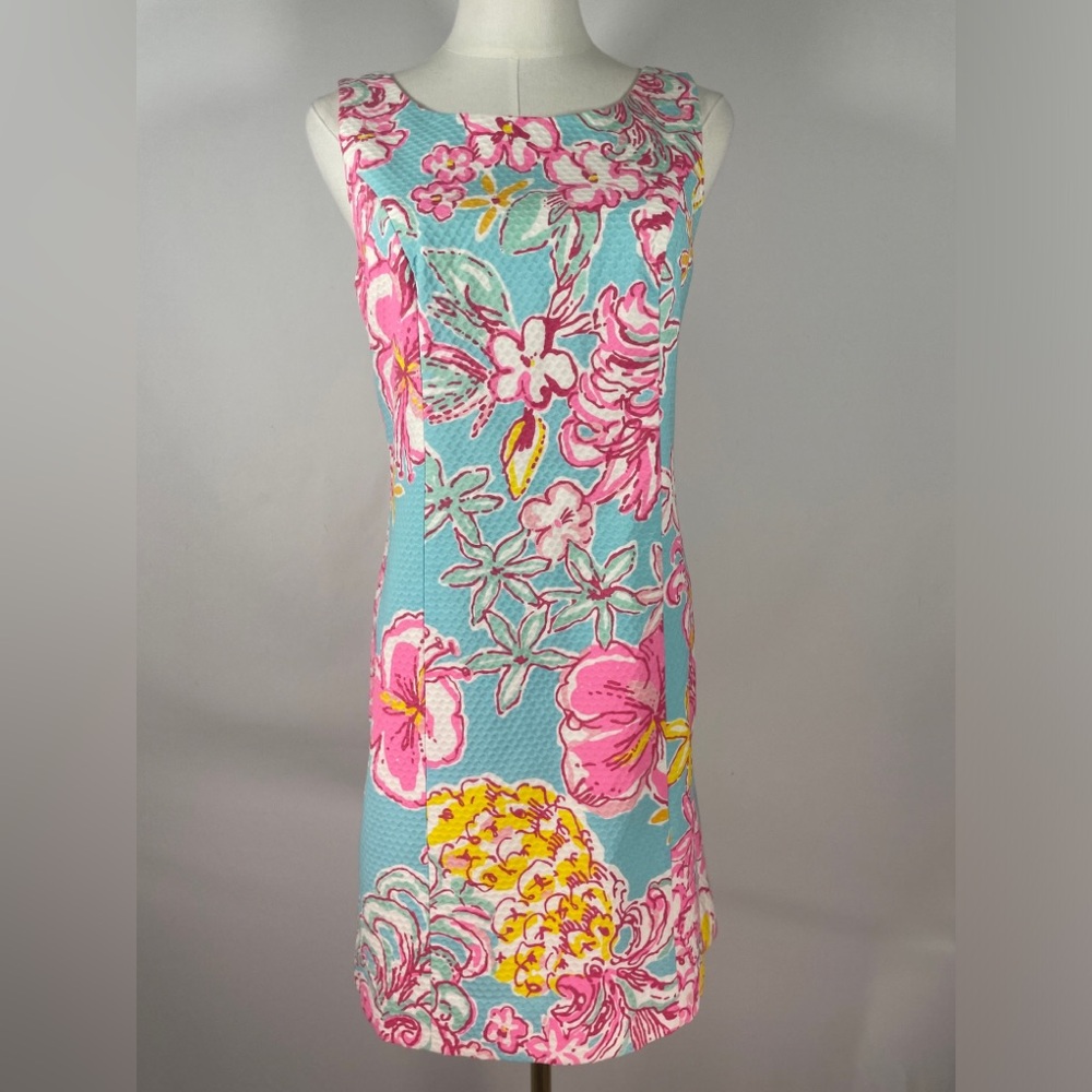 Lilly Pulitzer Cathy Shift Mini Dress Size 2 Blue Pink Yellow Lolita Floral